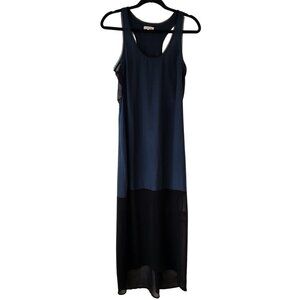 Silence & Noise Blue Black Sheer Mesh Slip Dress Sleeveless Midi Women's S